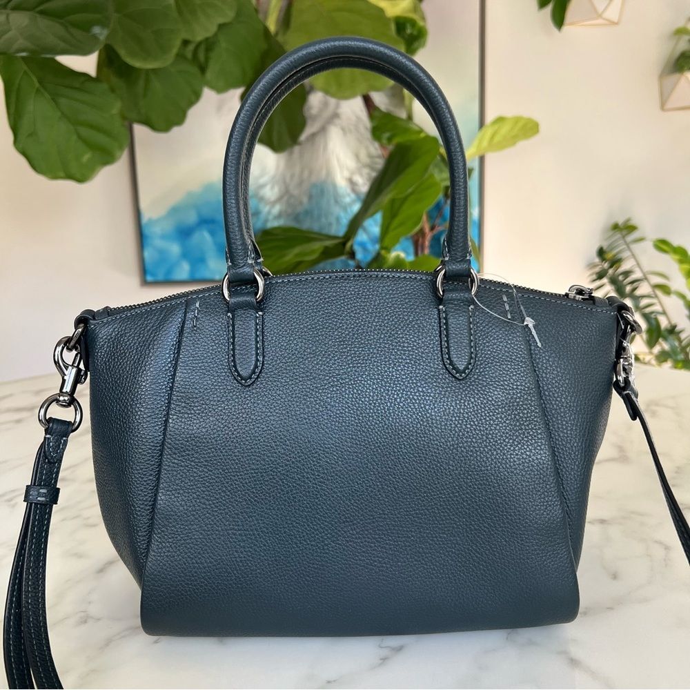 NWOT COACH Elise Satchel Crossbody Bag Pine Green Teal Pebble Leather 79316 - Picture 3 of 15